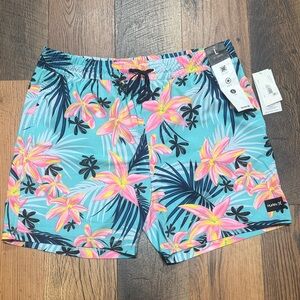 NWT Hurley Vibrant Floral/Tropic Mens Swim Shorts - Turquoise Blue and Pink